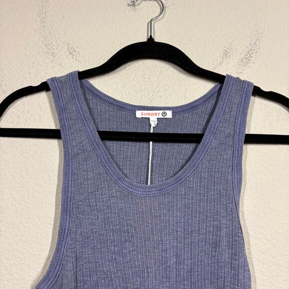 Sundry Womens 2/Medium Scoop Neck Rib Knit Tank Blue Cotton Modal Sleeveless - Picture 3 of 8